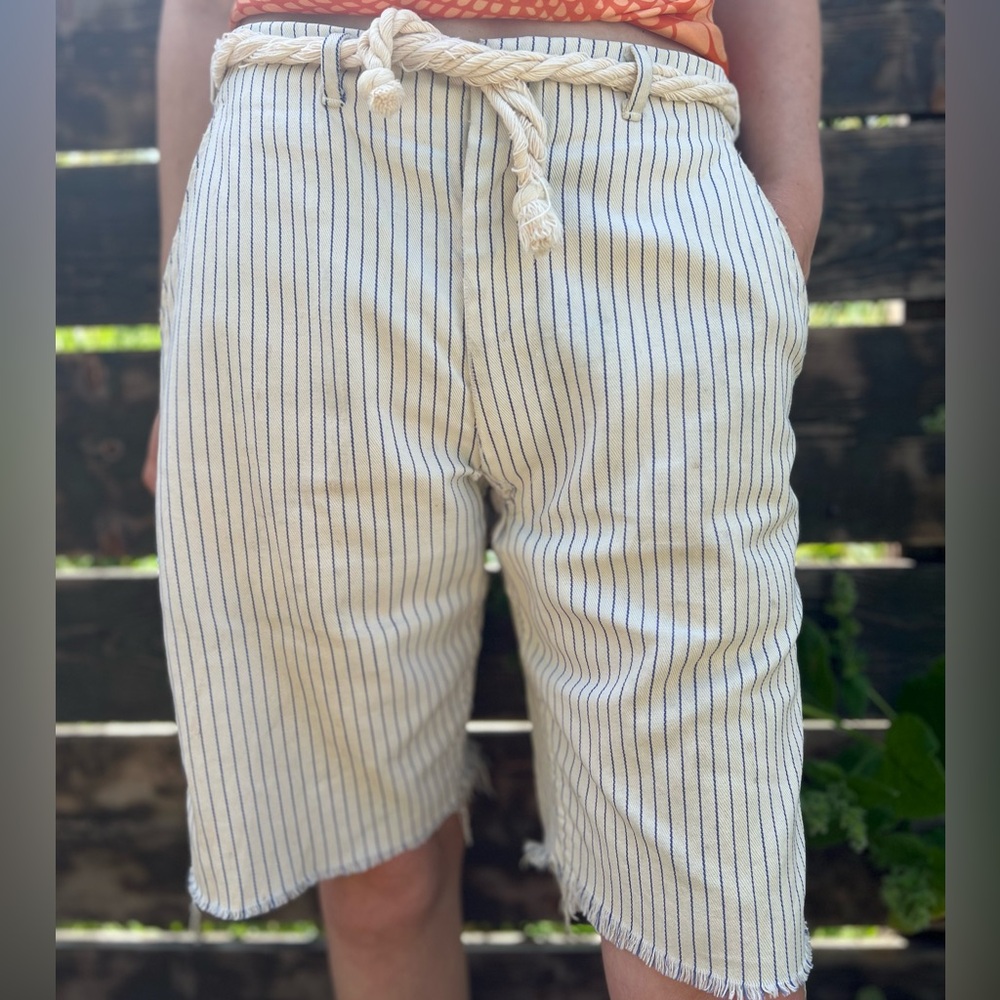 Big E Levi’s Vintage Pinstripe Cutoffs, Distressed Patched Shorts